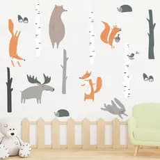Adesivo De Parede Infantil Floresta Galhos Animais Folha Raposa Fg1