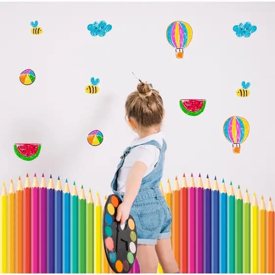 Adesivo de Parede Infantil Lapis de Cor Onda Colorida Escolar 100x55cm
