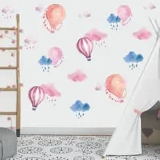 Adesivo De Parede Infantil Balão Nuvem Nuvens Aquarela Bnr