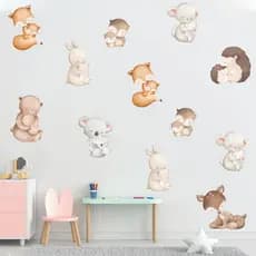 Adesivo De Parede Infantil Animais Aquarela Urso Raposa Coelho Aa7