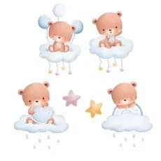 Adesivo De Parede Infantil Urso Ursinho Nuvens Estrelas Quarto Bebe Un8