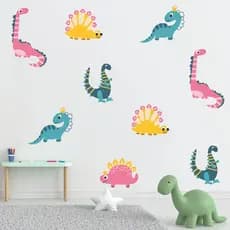 Adesivo De Parede Infantil Dino Dinossauro Colorido Rosa Menino Menina Dn1