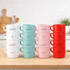kit 4 xícaras acrílico 210ml empilhavel canecas decoradas presente café chá utencilios de cozinha