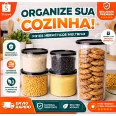 Kit 5 Porta mantimentos Transparente Redondo BPA FREE Com Tampa Hermético Organizador De Alimentos