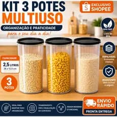 Jogo 3 pote porta mantimentos 2,5 L transparente armazenamento kit organizadores BPAFREE com tampa