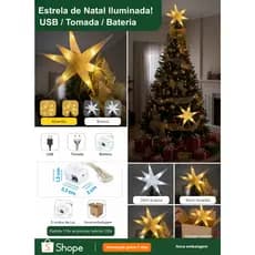 Estrela De Natal Topo De Árvore Com Led Toque Final Perfeito