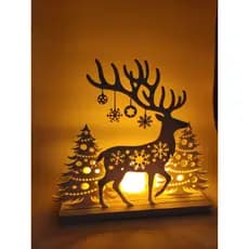 Luminária Rena de Natal LED | Decoração de Mesa Iluminada Branca Flocos de Neve