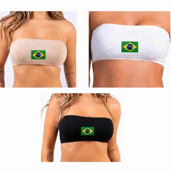 Kit com 3 tope tomara que caia sem bojo não transparente com estampa do BRASIL