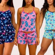 Kit 5 Pijama Baby Doll  feminino estampado feito em microfibra