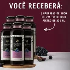 Suco de Uva Tinto Integral 300ml Hugo Pietro 6 Garrafas Sem Conservante Sem Açúcar