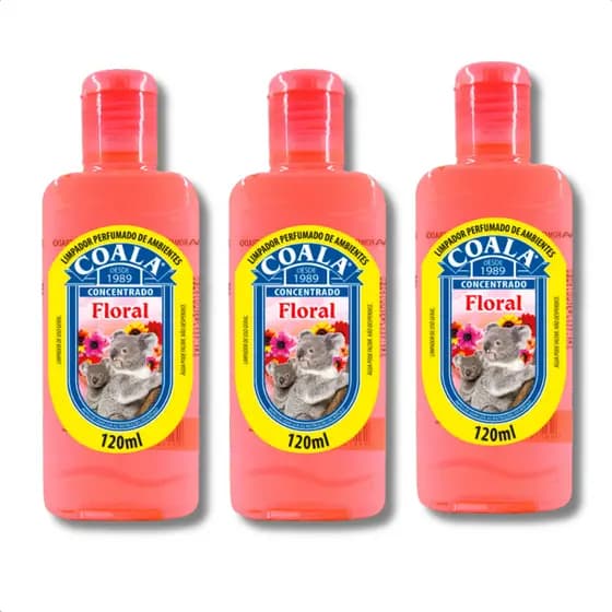 Essência Limpadora Coala Floral 120ml Kit 3 Unidades para Pisos e Superfícies