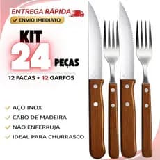 Talheres para Churrasco Jumbo Wooden Faca Tipo Outback Cabo de Madeira Conjunto 12 ou 24 Peças