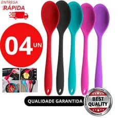 Jogo 4 Colher de Arroz de Silicone 30cm Anti-Aderente não Risca Panela Resistente Preto ou Vermelho