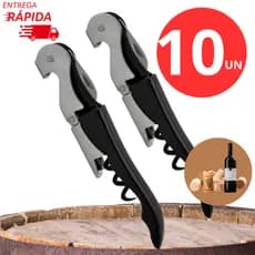 Jogo Kit 10 Saca Rolhas de Vinho Abridor de Garrafa de Aço Inox Cortador de Capsula 3 em 1