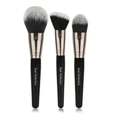 Kit Pincéis de Maquiagem 3 Peças Profissional para Base Pó e Contorno Acessórios Beleza
