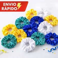 Kit Xuxinha de Cetim Elástico de Cabelo Scrunchies Anti frizz Copa do Mundo Brasil Kit 12/8/4