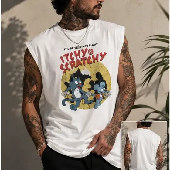 Regata Masculina Algodão Machão Itchy & Scratchy Simpsons Masculina Streetwear Academia Over