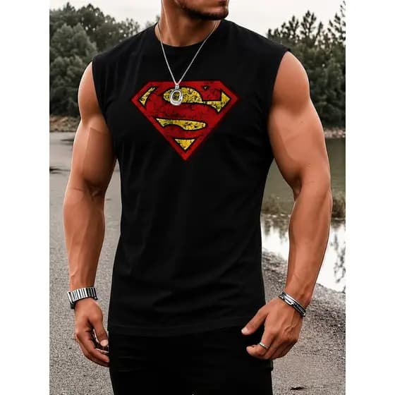 Regata Machão Academia Logo Superman Batman Heróis Regata Machão Casual Masculina