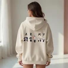 Moletom Canguru Army Kpop Personagens Chibi Anime Flanelado Com Capuz Unissex Casual