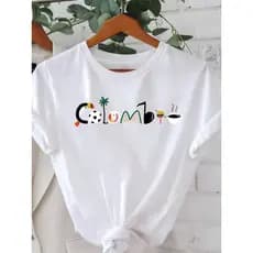 Camiseta Feminina Colômbia Floral Tropical Casual Copa 2026 Bola Futebol Algodão Premium