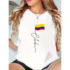 Camiseta Blusinha Feminina País Colômbia Casual Básica Clean Algodão Premium Confortável