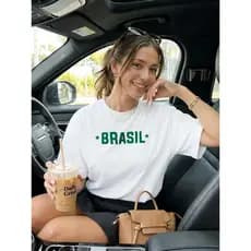 Camiseta Feminina Brasil Verde Casual Copa 2026 Algodão Premium Manga Curta