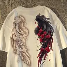 Camiseta Unissex T-Shirt 100% algodão com estampa de asas americanas, Casal Gótica Dark Angel Demon