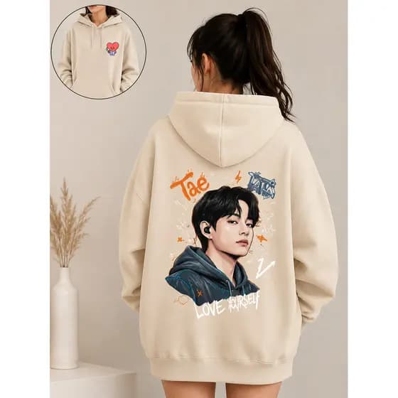 Moletom Canguru BTS V Taehyung Kpop Love Yourself Flanelado Com Capuz Unissex Casual
