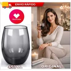 Jogo de Copos Califórnia Vidro Fumê 465ml – Kit com 3/4/6/12 Copos – Luxo ORIGINAL PRATICASA