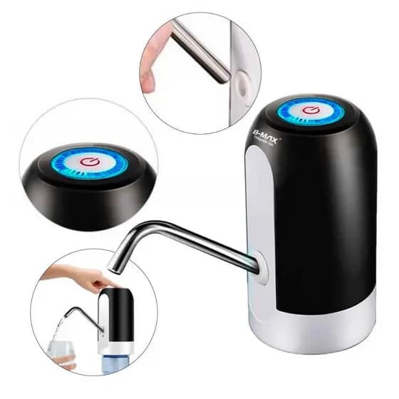 Bomba Elétrica para Galão de Água USB Recarregável com Botão LED – Portátil, Silenciosa e Automática