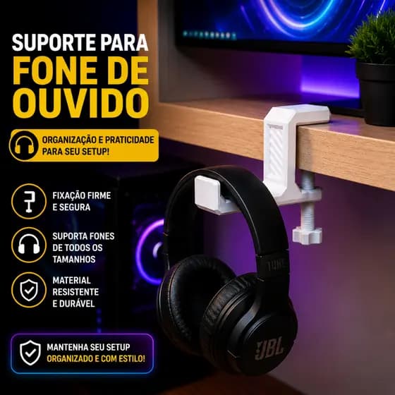 Suporte Para Fone de Ouvido Gamer Com Grampo Ajustável De Mesa Headset