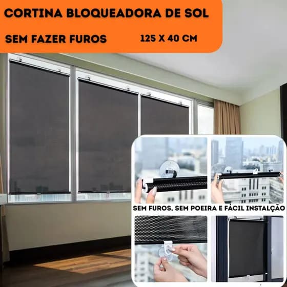 Persiana Retrátil com Ventosas 125x40cm Cortina para Janela Sem Furos