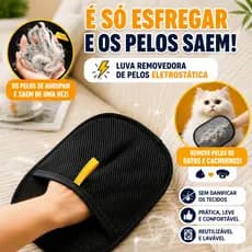Luva Removedora de Pelos para Gatos e Cachorros Escova Eletrostática Limpa Sofá e Roupas
