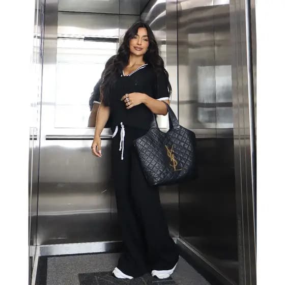 Conjunto Tricot Feminino Blusa Gola Polo e Calça Wide Leg com Detalhes em Trança Aerolook Tendência.