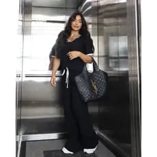 Conjunto Tricot Feminino Blusa Gola Polo e Calça Wide Leg com Detalhes em Trança Aerolook Tendência.