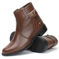 Bota Feminina Zíper Conforto Cano Baixo Saltinho Feminina Botinha pro Frio