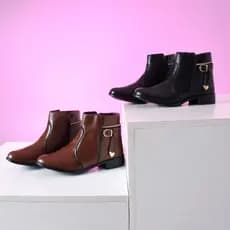 Bota Feminina Inverno Fashion Cano Curto Coturno Feminino com Zíper e Fivela Liquidação Imperdivel