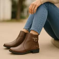 Bota Coturno Feminino Cano Baixo Confortável Com Zíper Lateral Promoção
