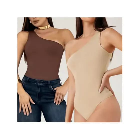 Kit 2 Body Feminino Mula Manca | Alça Única Assimétrica | Tecido Premium | Tamanho (Veste 36 ao 40)