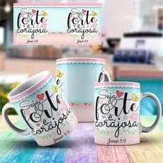 Caneca Porcelana - Presente -  Seja Forte E Corajosa - Josué 1:9