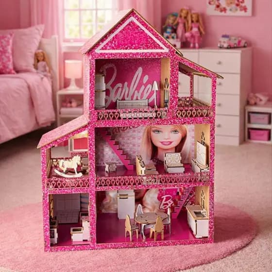 Casa De Bonecas 53 Cm + Kit Mini Moveis Mdf Adesivado