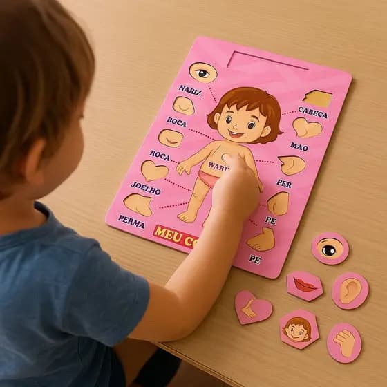 Brinquedo Educativo Tabuleiro Meu Corpo Humano em MDF Meninas - Rosa