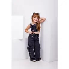 Conjunto Jeans Feminino infantil Cropped Calça