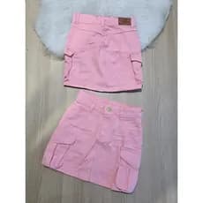 Saia Cargo Verde Musgo/ Saia Jeans Medio Feminina Juvenil com Bolso