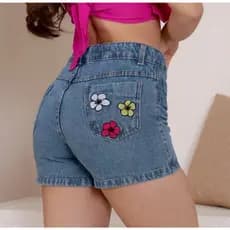 Shorts Jeans Feminino Juvenil Bordado