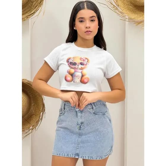 Saia Jeans  Feminina Infantil Juvenil Com Strass