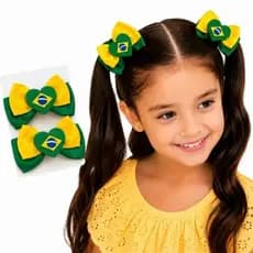 Laço Infantil Brasil✅ Parzinho de Laço Copa do Mundo Laço Verde e Amarelo MeninaAcessório Infantil Brasil