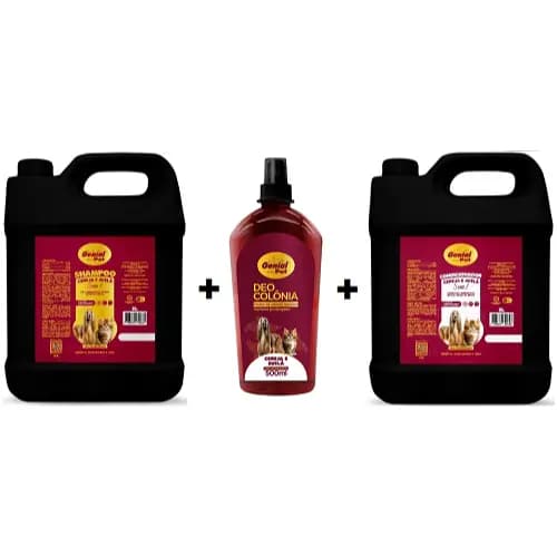 Shampoo Banho e Tosa + Condicionador Cereja e Avelã 5l + Colônia 500ml para Cães e Gatos Genial Pet