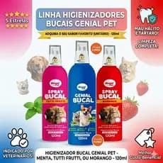 Spray Bucal Canino E Felino Genial Pet 120ml Elimina Mau Hálito