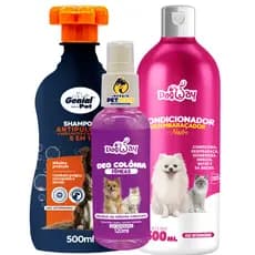 Kit Banho e Proteção Genial Pet - Shampoo Antipulgas + Condicionador + Colônia para Cães e Gatos
